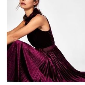 TED BAKER CORNELA BURGUNDY VELVET PLEATED MIDI DRESS SZ 10/12 US TED 4